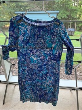 Lilly Pulitzer Sophie dress Royal blue (Cat call) design stretch Midi Dress